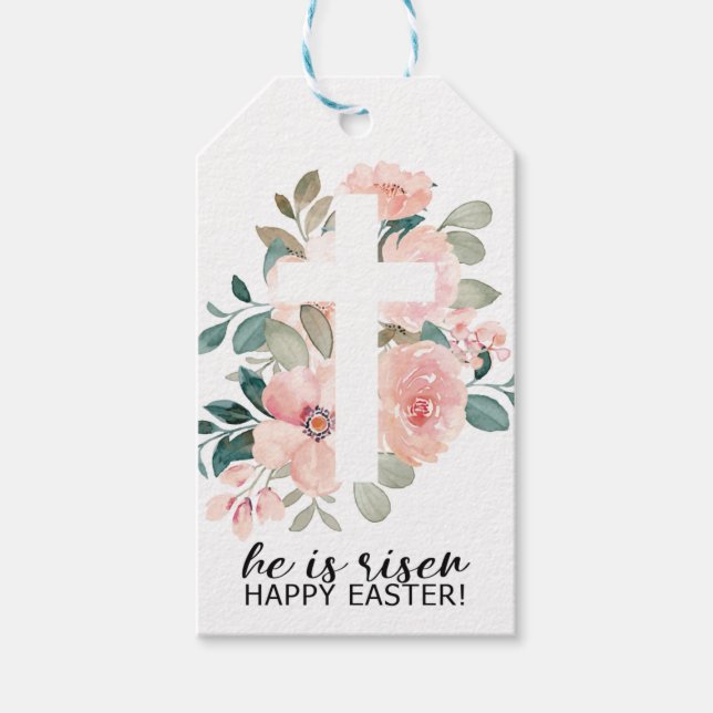 Religious He Is Risen Happy Easter Gift Tag (Front)