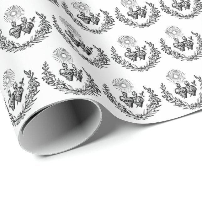 Religious Heart of Jesus and Mary  Wrapping Paper (Roll Corner)