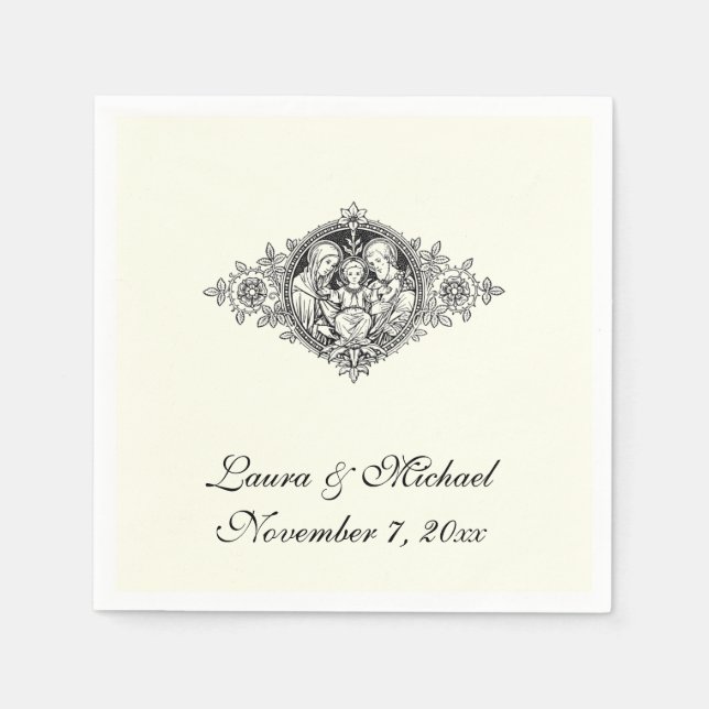 Religious Holy Family Catholic Wedding Vintage Napkin (Front)