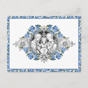 Religious Holy Family Elegant Blue Floral Thank Yo Postcard