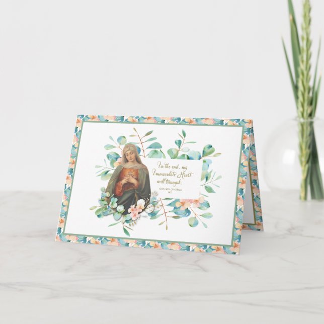 Religious Immaculate Heart of Mary Eucalyptus  Thank You Card (Front)