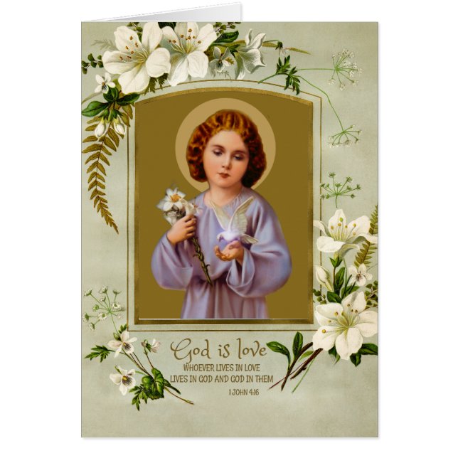 Religious Jesus Christ Child Dove Vintage Flowers (Front)