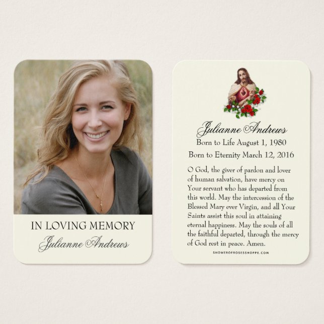 Religious Jesus Funeral Memorial Holy Prayer Card (Front & Back)