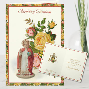 Religious Jesus Infant Prague Red Yellow Roses Card
