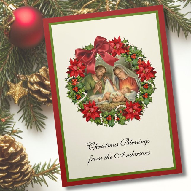 Religious Jesus Mary Joseph Nativity Poinsettia  Tri-Fold Holiday Card (Creator Uploaded)