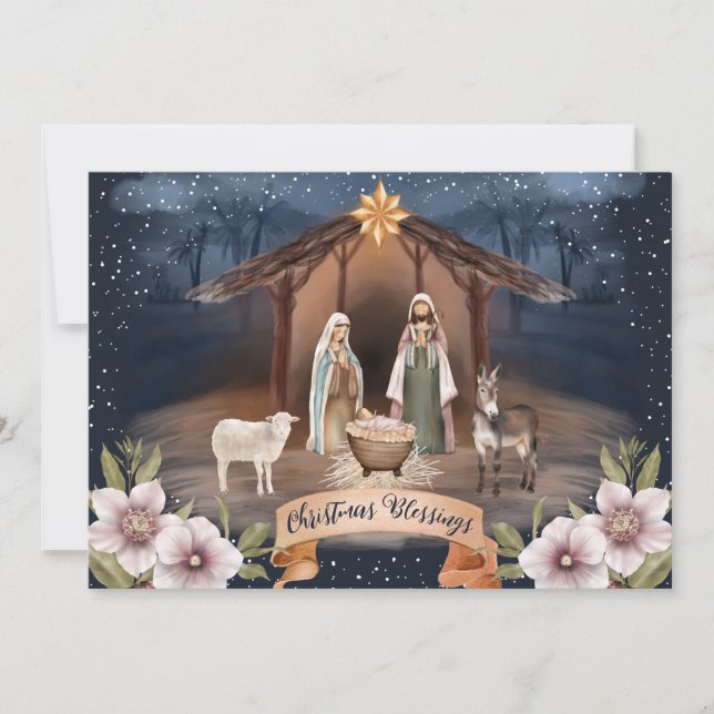 Religious Jesus Nativity Scene Christmas Cards (Front)