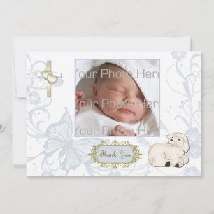 Religious Lamb, Cross, Blue Floral Photo Card