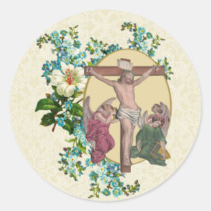 Religious Lent Crucifixion Jesus Angels Classic Round Sticker