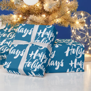 Religious Lettering Happy Holidays Holy Days Blue Wrapping Paper