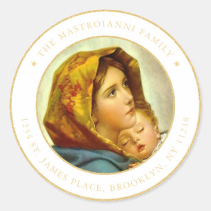 Religious Madonna & Child Christmas Return Address Classic Round Sticker