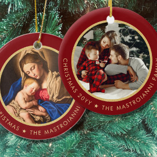 Religious Madonna & Child Photo Family Christmas Ceramic Tree Decoration