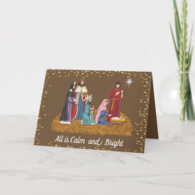 Religious Manger Scene Christmas Card (Front)