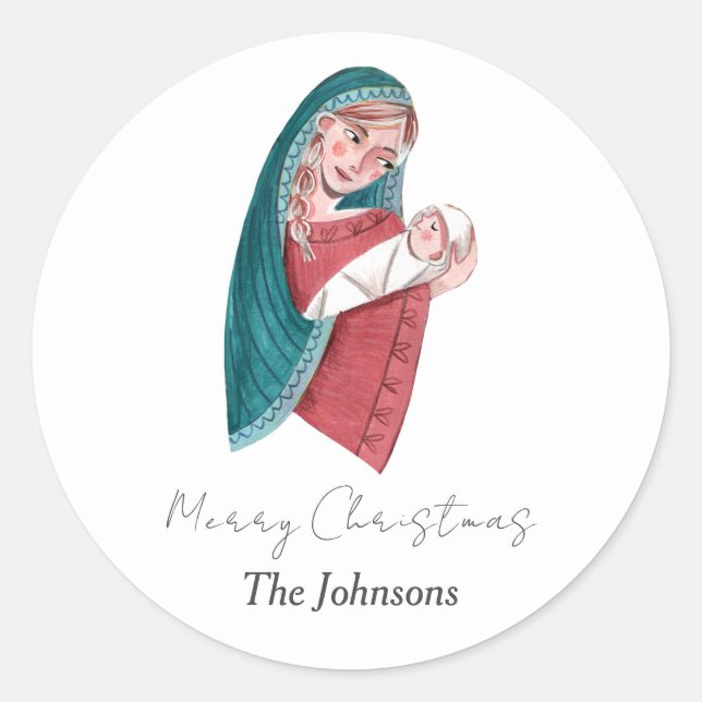Religious Maria & baby Jesus Christmas Classic Round Sticker (Front)