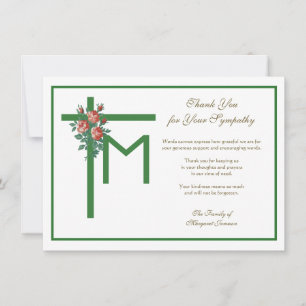 Religious Marian Cross Funeral Roses Condolence  Thank You Card