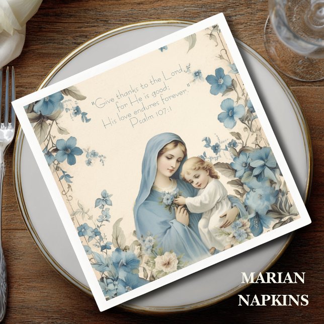 Religious Mary and Jesus Floral Scripture  Napkin (Creator Uploaded)
