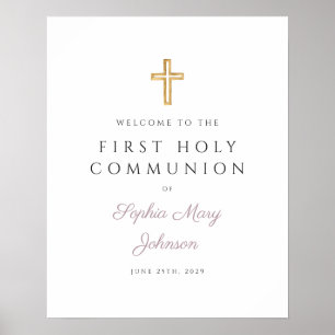 Religious Mauve Girl First Communion Welcome Poster