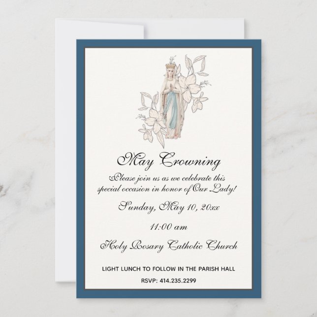 Religious May Crowning Mary Mothers Day Floral Inv Invitation (Front)