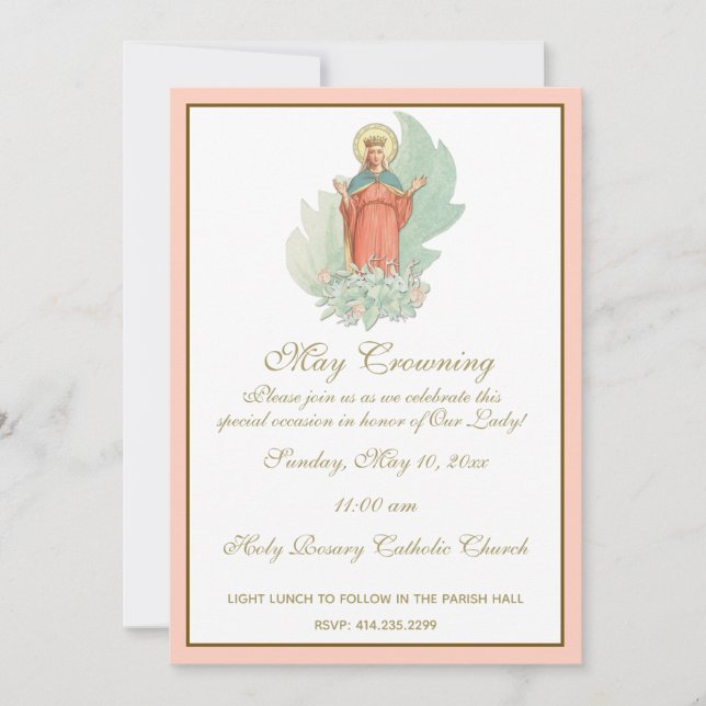 Religious May Crowning Mary Mothers Day Floral Invitation (Front)