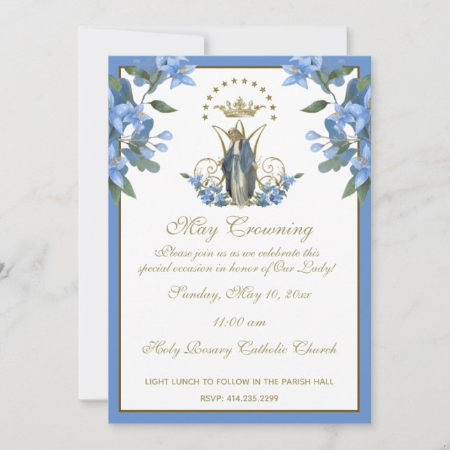Religious May Crowning Mary Mothers Day Floral Invitation (Front)
