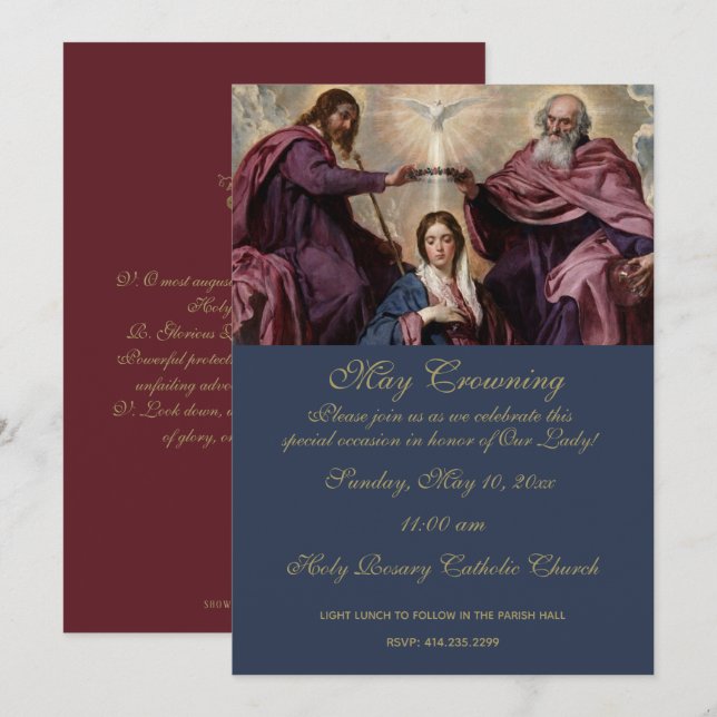 Religious May Crowning Mary Mothers Day  Invitation (Front/Back)