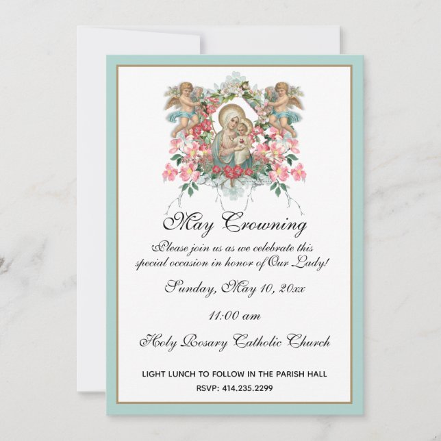 Religious May Crowning Mary Mothers Day Jesus Invitation (Front)