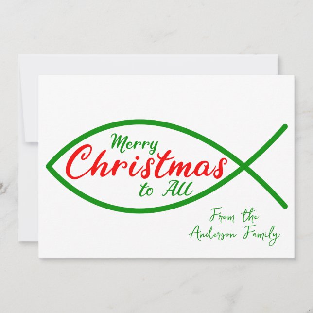Religious Merry Christmas Christian Fish Script Card (Front)
