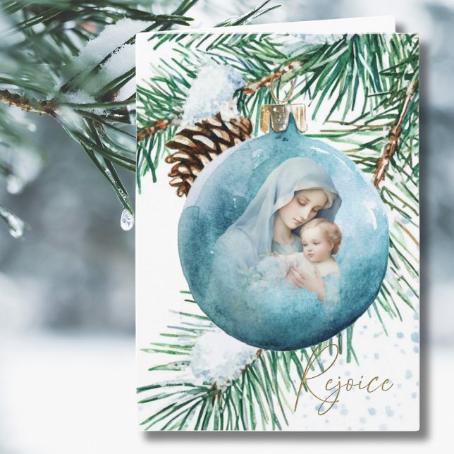 Religious Mother Mary Jesus Watercolor Christmas  Holiday Card (Creator Uploaded)