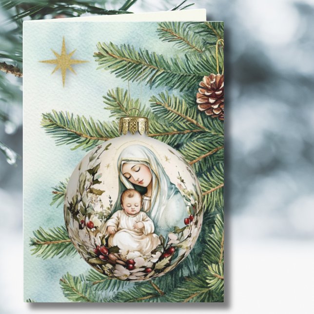 Religious Mother Mary Jesus Watercolor Christmas  Holiday Card (Creator Uploaded)