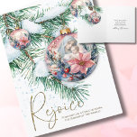 Religious Mother Mary Jesus Watercolor Christmas  Holiday Card<br><div class="desc">Featuring a custom designed religious image of the Blessed Mother Mary and Baby Jesus on a Christmas ornament hanging from snow evergreen branches.</div>