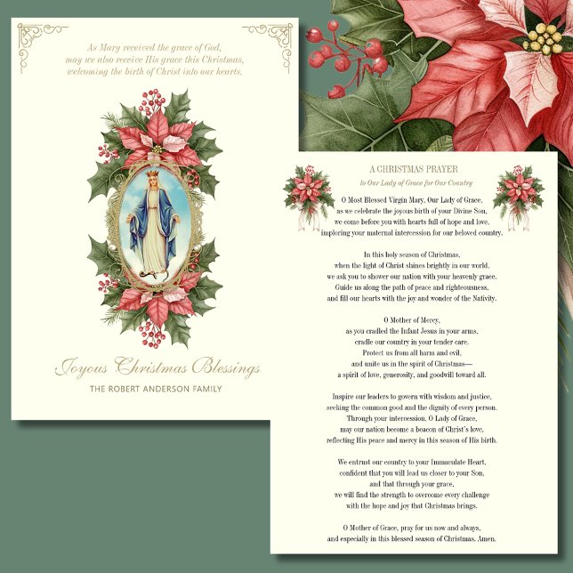 Religious Mother Mary Poinsettia Catholic Prayer Holiday Card (Creator Uploaded)