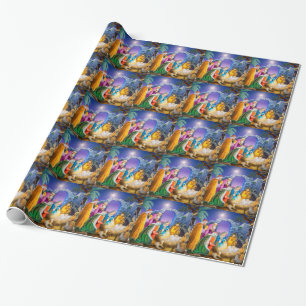 Religious nativity christmas holiday wrapping paper