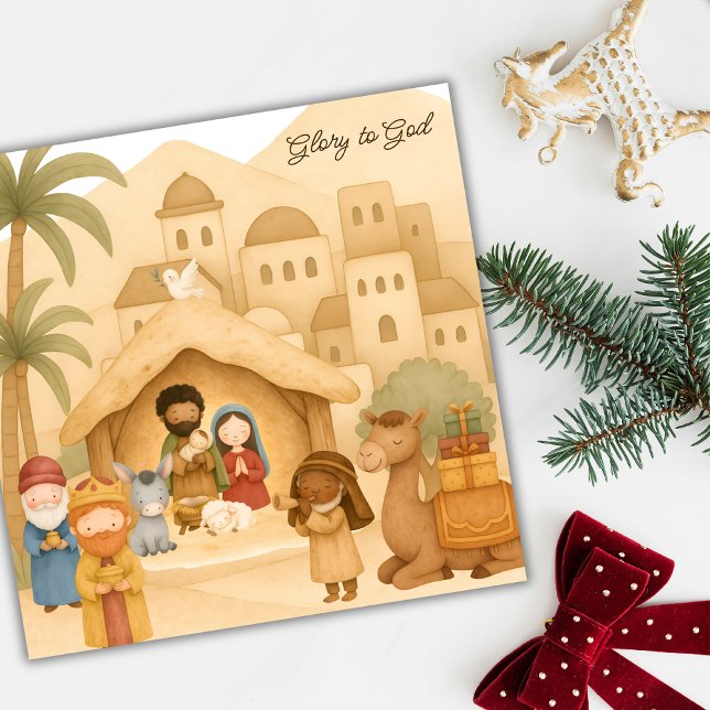 Religious Nativity Holy Family Glory To God  Holiday Card (Creator Uploaded)