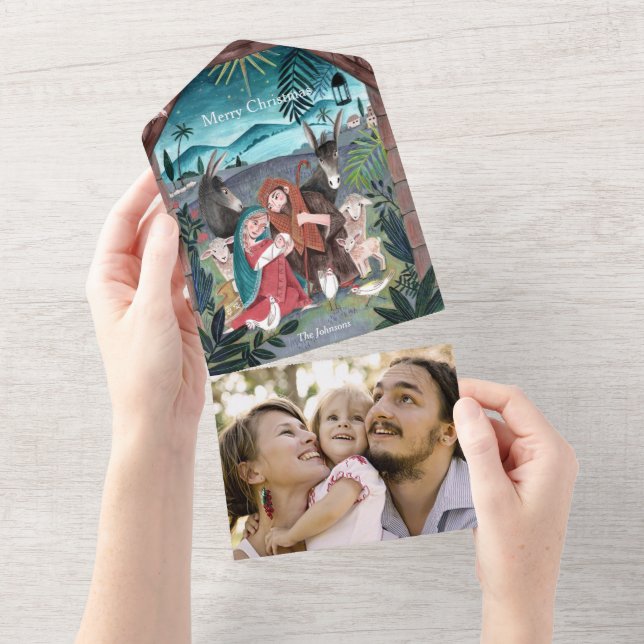 Religious nativity scene Christmas Holiday Card (Tearaway)