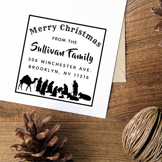 Religious Nativity Scene Christmas Return Address Self-inking Stamp (Creator Uploaded)