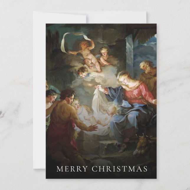 Religious Nativity Scene Family Photo Christmas Holiday Card (Front)