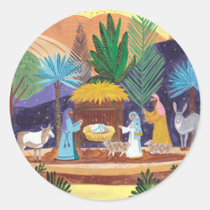Religious Nativity Scene Glory to God Christmas Classic Round Sticker