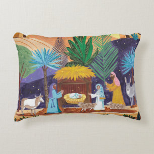 Religious Nativity Scene Glory to God Christmas Decorative Cushion