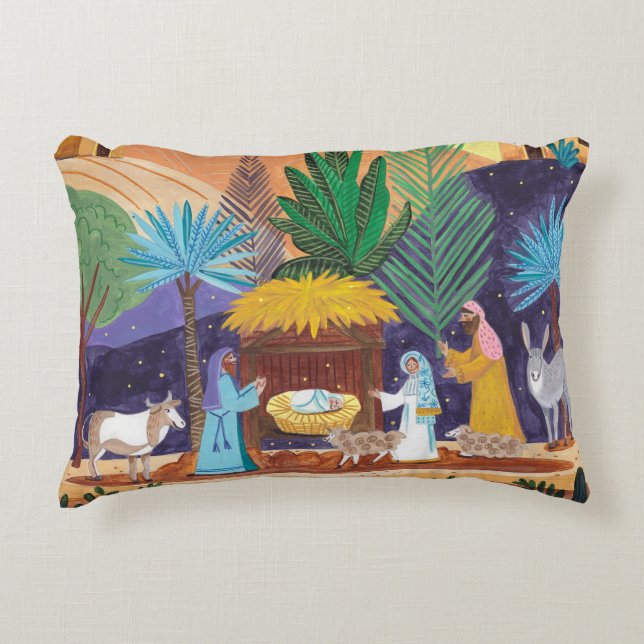 Religious Nativity Scene Glory to God Christmas Decorative Cushion (Front)