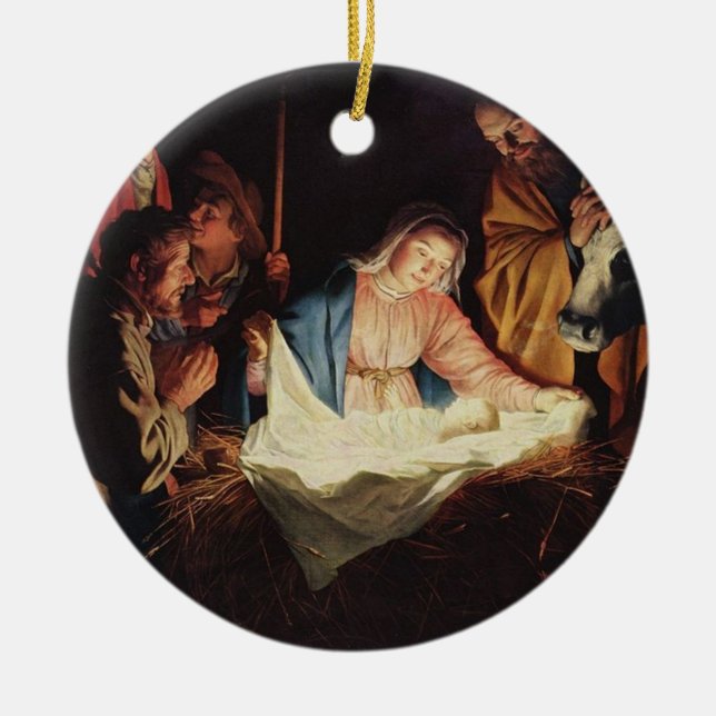 Religious nativity scene painting ornament (Front)