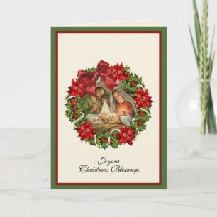 Religious Nativity Virgin Mary Jesus Joseph Floral Holiday Card