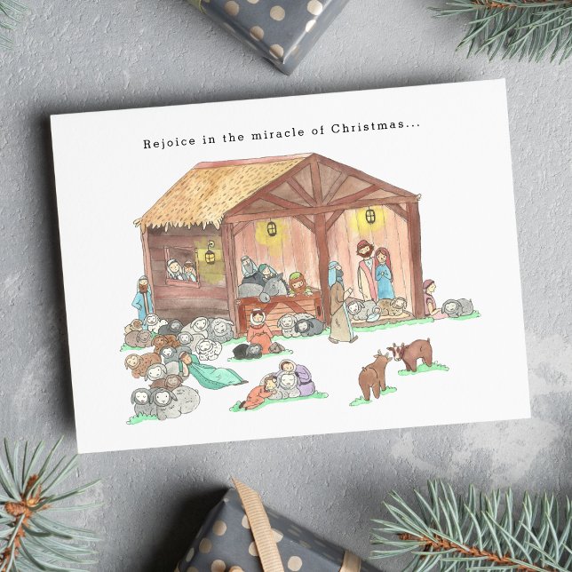 Religious Nativity Watercolor Christmas Holiday Card (Creator Uploaded)