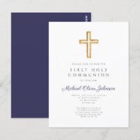 Religious Navy Blue Boy First Communion Invitation