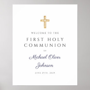 Religious Navy Blue Boy First Communion Welcome  Poster