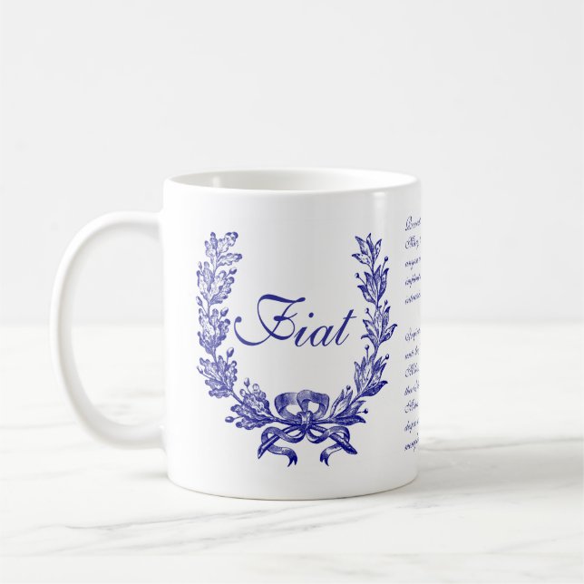 Religious Navy Blue Memorare Catholic Prayer Fiat Coffee Mug (Left)