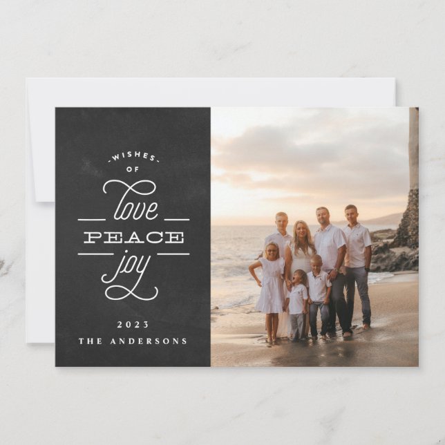 Religious Peace Love Joy Chalk Christmas Photo Holiday Card (Front)