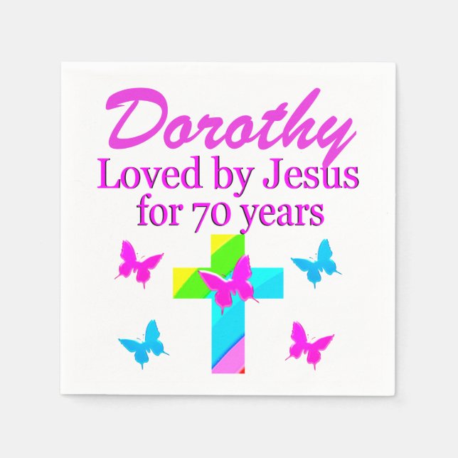 RELIGIOUS PERSONALIZED 70TH BIRTHDAY NAPKINS (Front)