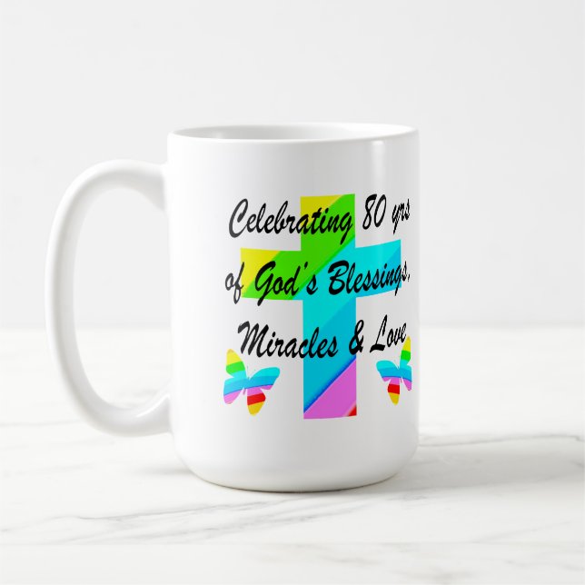 RELIGIOUS PERSONALIZED 80TH BIRTHDAY DESIGN COFFEE MUG (Left)