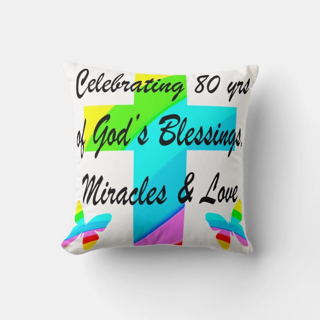 RELIGIOUS PERSONALIZED 80TH BIRTHDAY DESIGN CUSHION (Front)