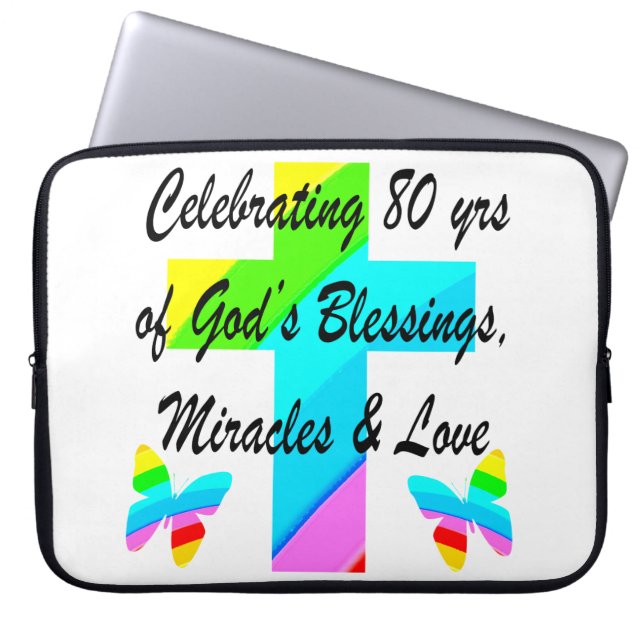 RELIGIOUS PERSONALIZED 80TH BIRTHDAY DESIGN LAPTOP SLEEVE (Front)