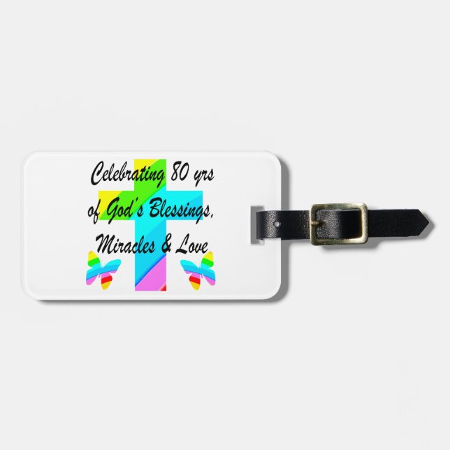 RELIGIOUS PERSONALIZED 80TH BIRTHDAY DESIGN LUGGAGE TAG (Front Horizontal)